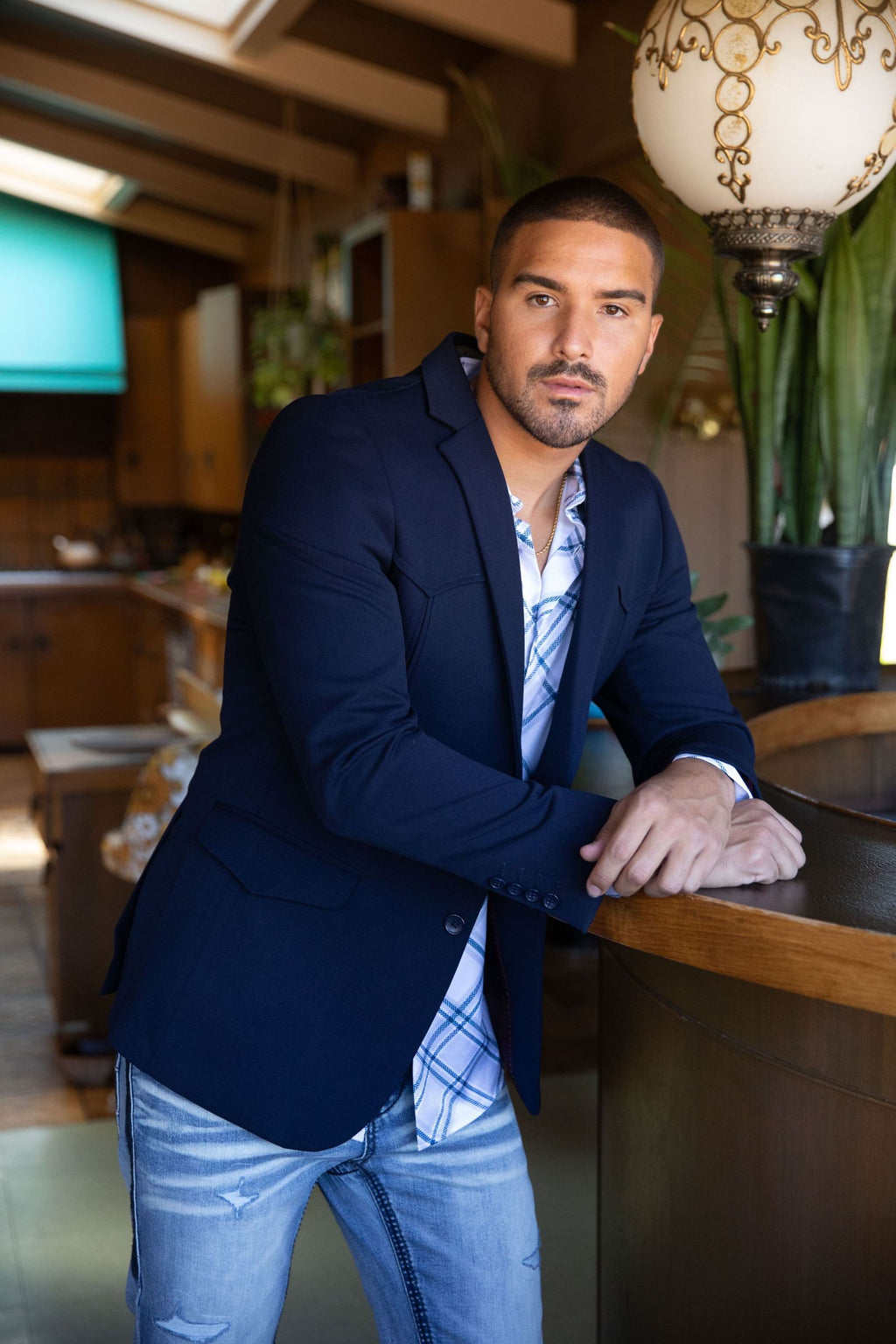 Platini Men's Western Blazer-NAVY