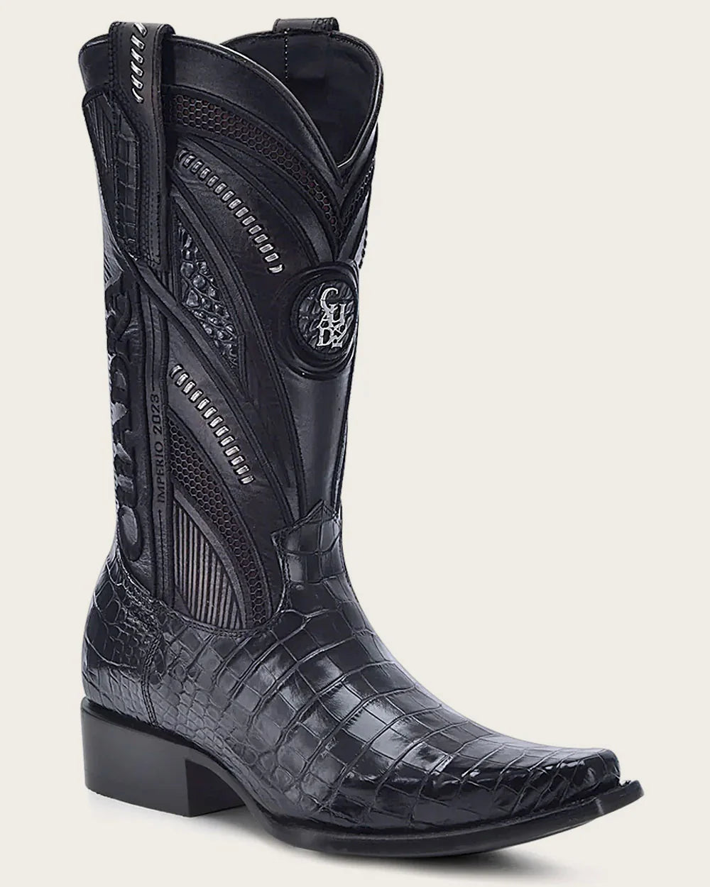 Cuadra Imperio Men’s Black Alligator Laser & Embroidery Narrow Square Toe