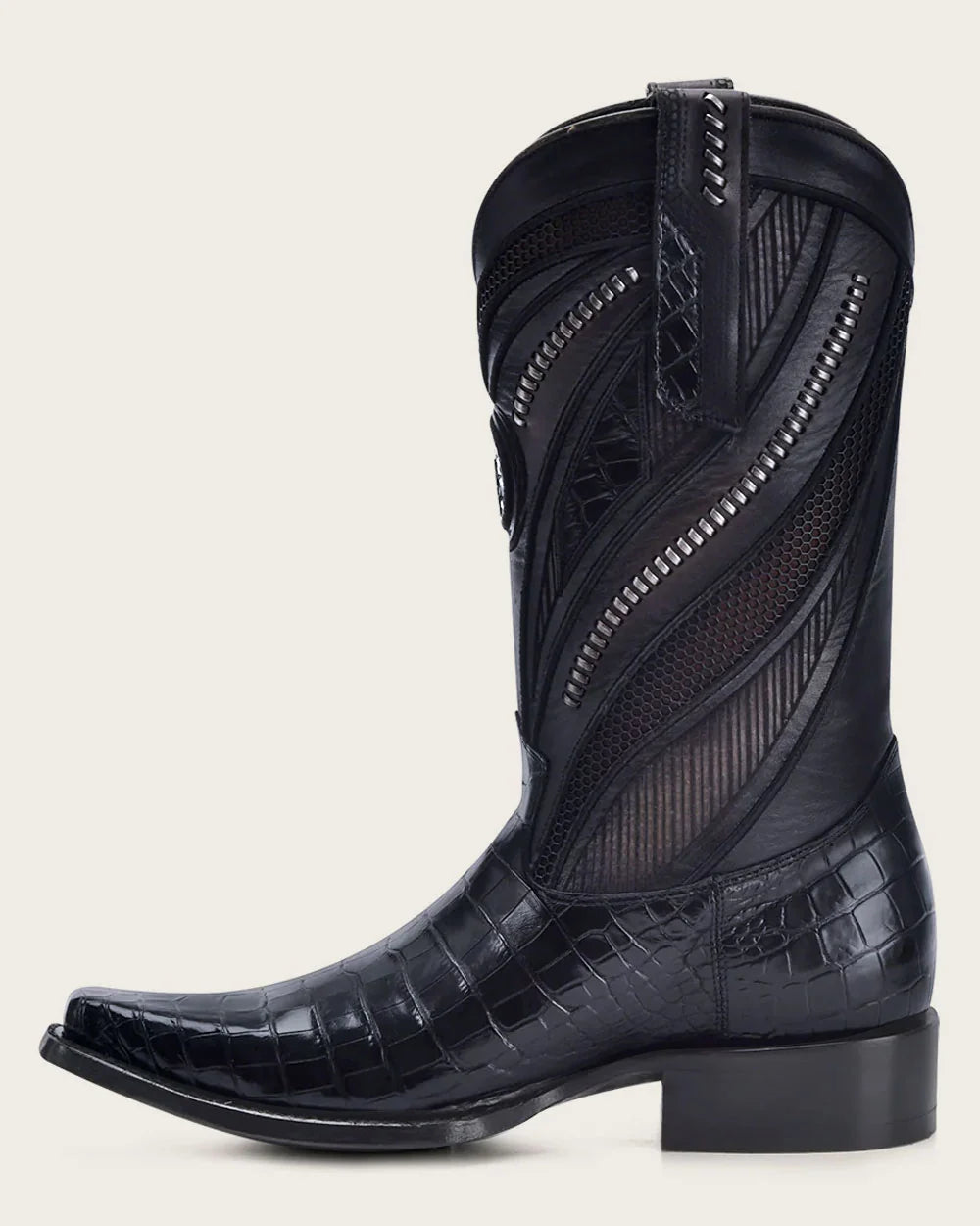 Cuadra Imperio Men’s Black Alligator Laser & Embroidery Narrow Square Toe