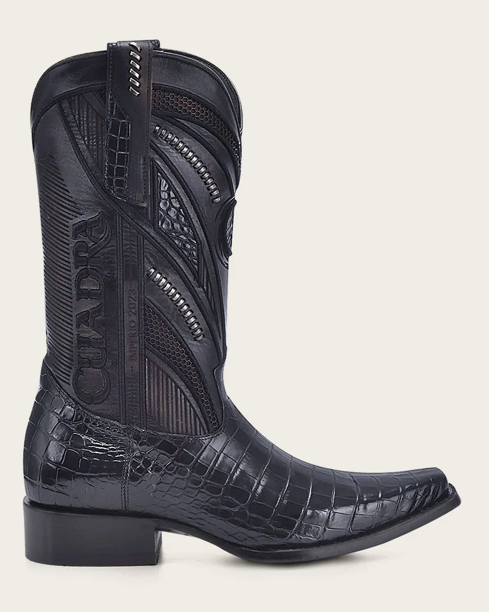 Cuadra Imperio Men’s Black Alligator Laser & Embroidery Narrow Square Toe