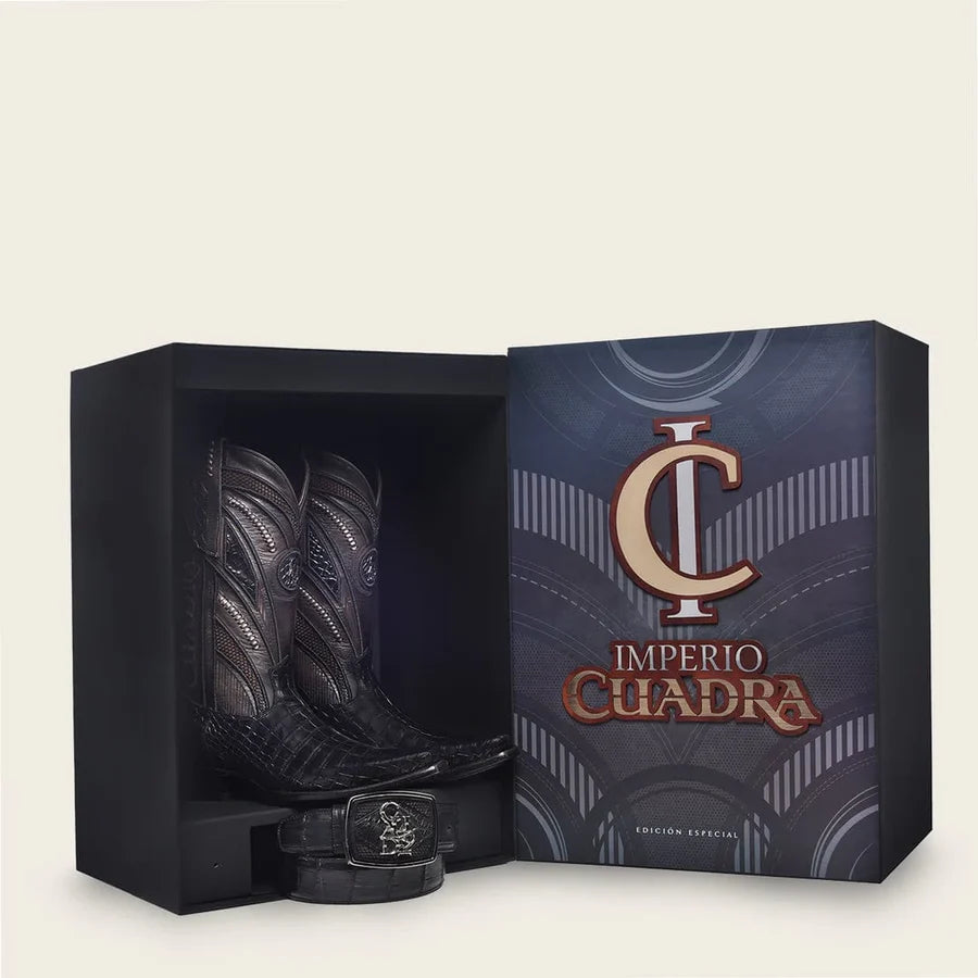 Cuadra Imperio Men’s Black Alligator Laser & Embroidery Narrow Square Toe