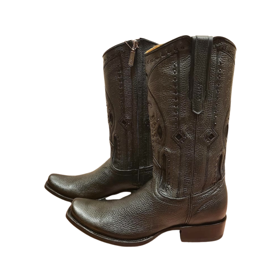 Cuadra Mens Deer Laser Woven & Zipper Black Boot 1J1JVE