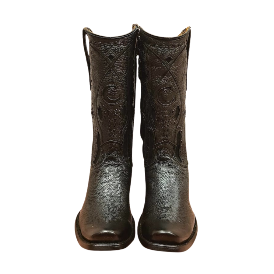 Cuadra Mens Deer Laser Woven & Zipper Black Boot 1J1JVE