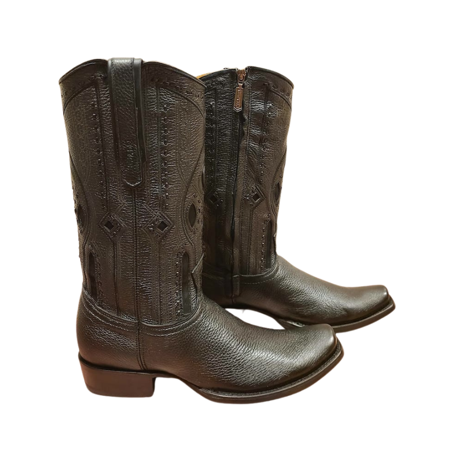 Cuadra Mens Deer Laser Woven & Zipper Black Boot 1J1JVE
