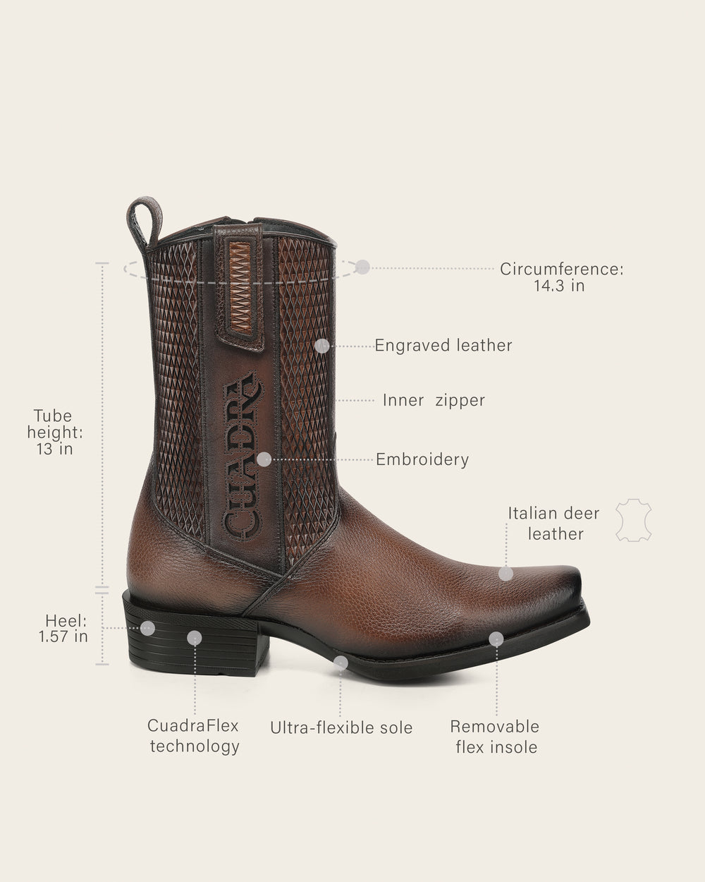Cuadra Men's Urban Honey Boot In Genuine Italian Deer Leather CC298/1J4HVE