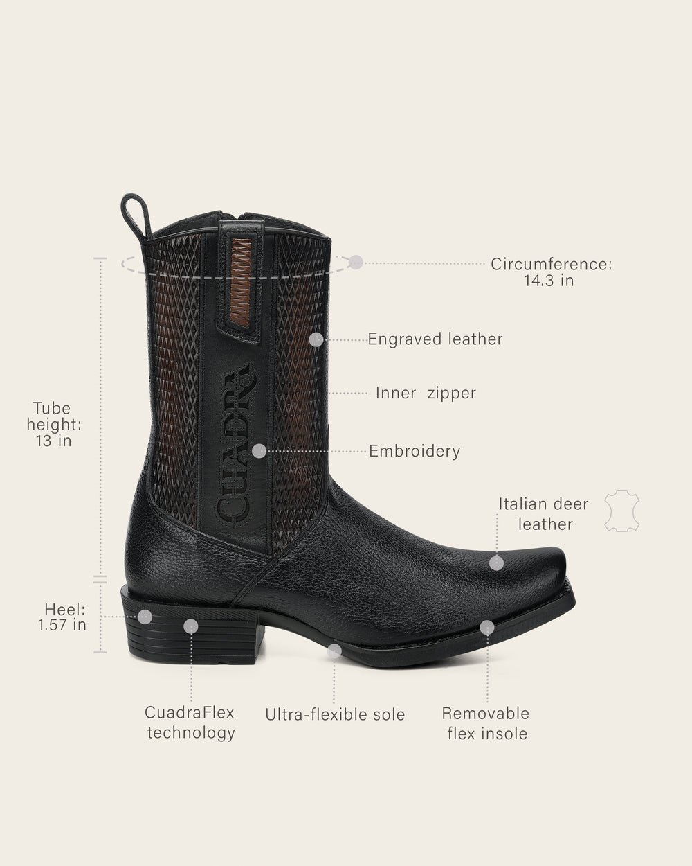 Cuadra Men's Urban Boot In Genuine Italian Deer Black And Bovine Leather CC297/1J