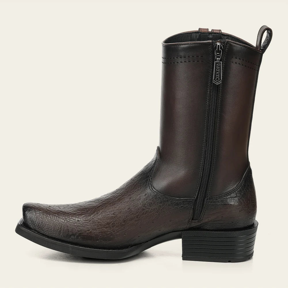 Cuadra Men’s Chocolate Genuine Ostrich Leather Urban Boots