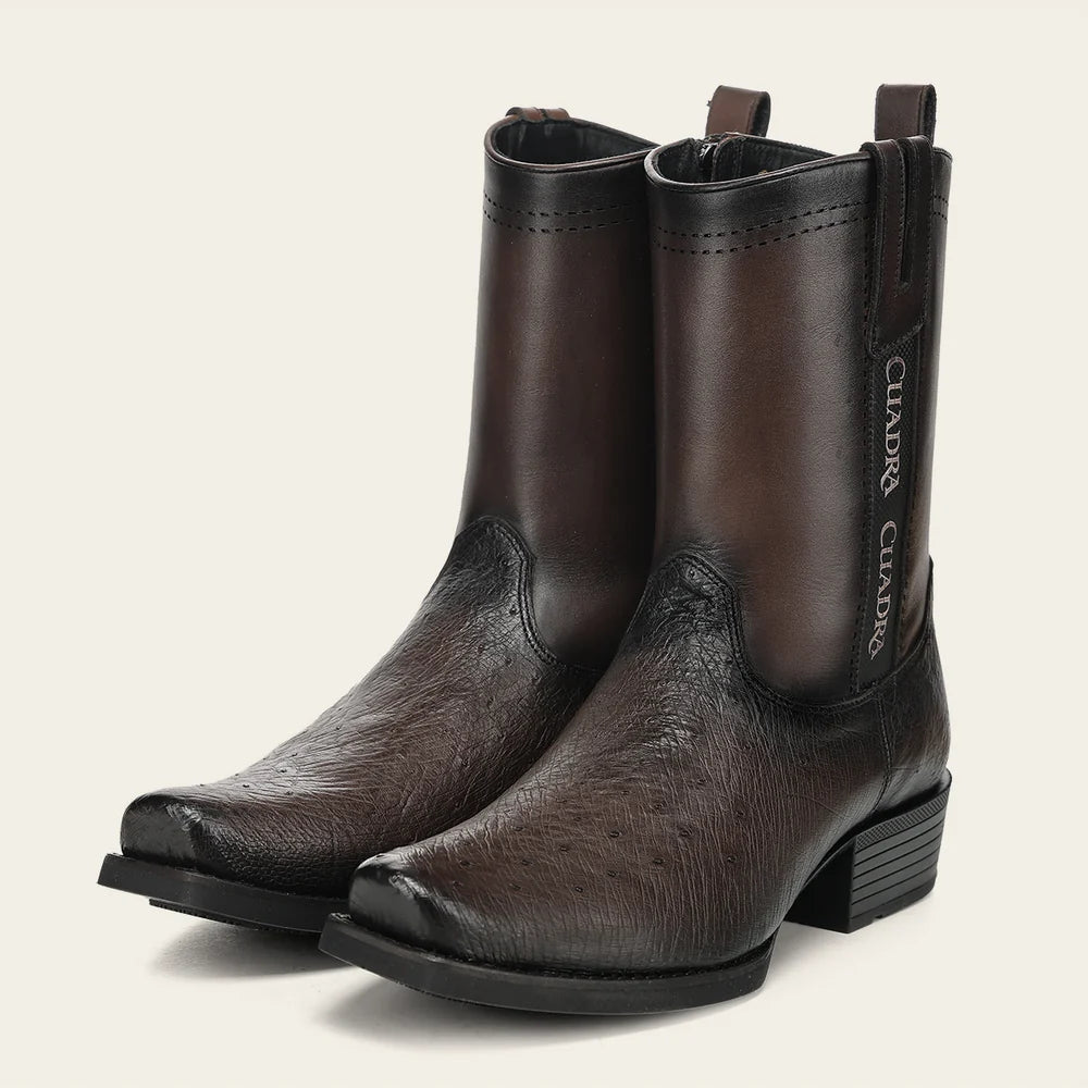 Cuadra Men’s Chocolate Genuine Ostrich Leather Urban Boots