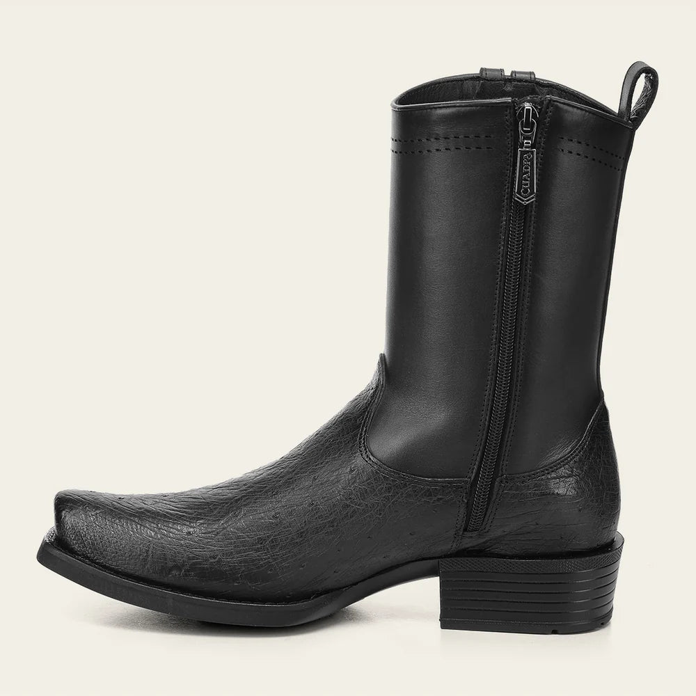 Cuadra Men’s Black Genuine Ostrich Leather Urban Boots