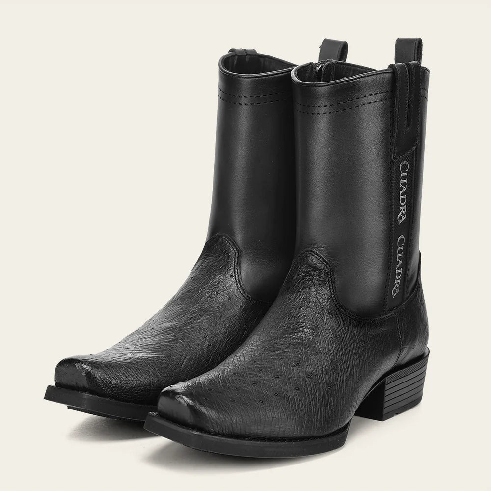 Cuadra Men’s Black Genuine Ostrich Leather Urban Boots