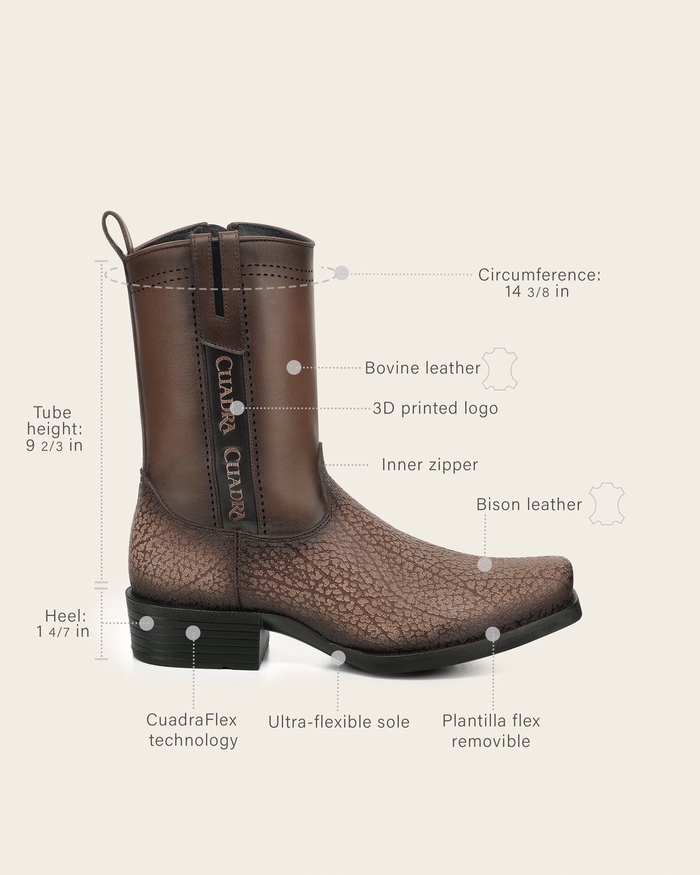 Cuadra Urban Boot In Genuine Bison Leather Brown