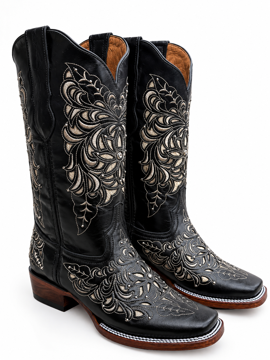 5 Ranch Women's Black Craquelada Leather Boots