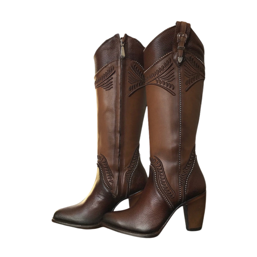 Cuadra Wmns Tall Boots Hand painted embroidered honey leather 3F82RS
