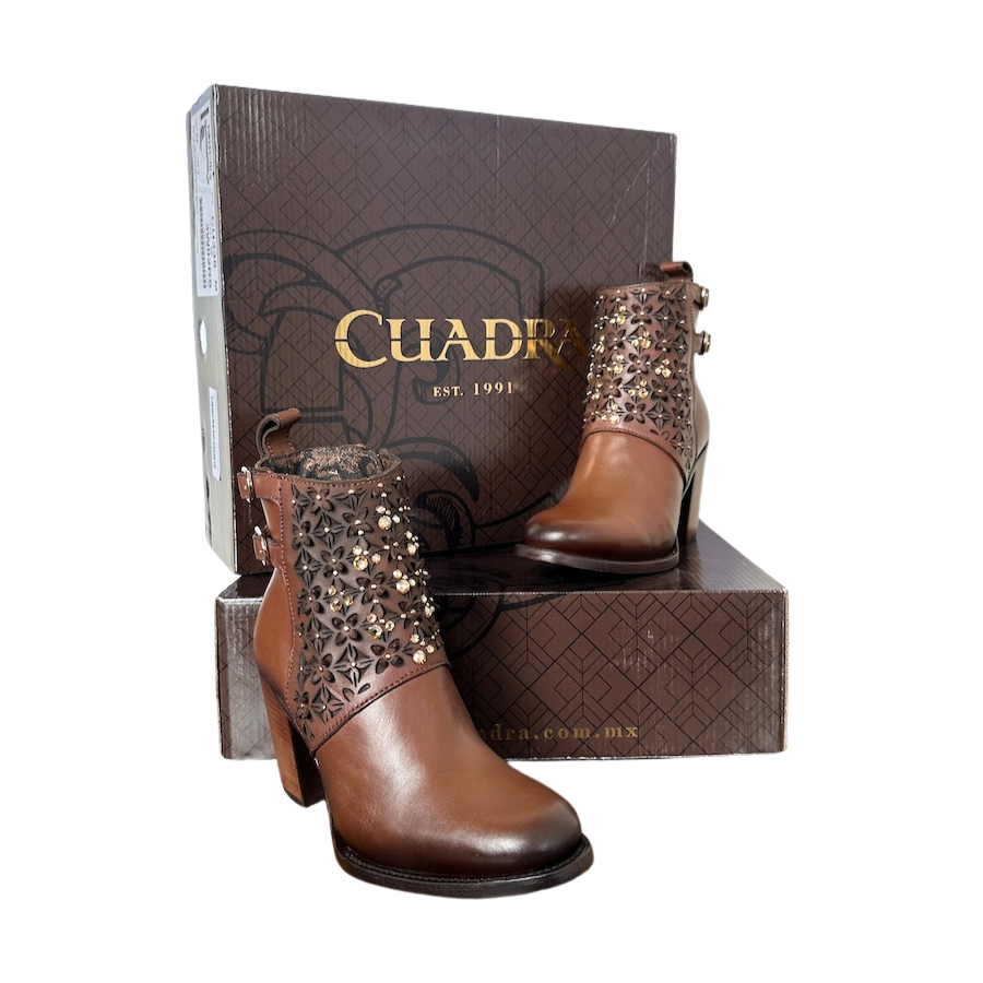 Cuadra Wmns Brown Laser & Crystals Round Toe Boots 3W02RS