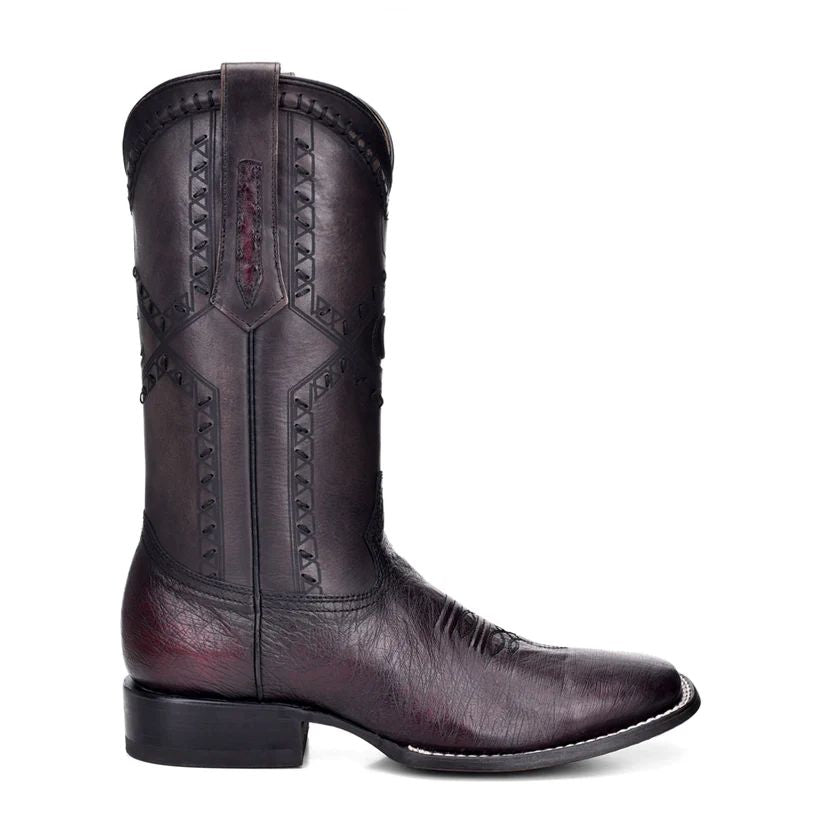 Cuadra Mens Ostrich Belly Flame Black Cherry Leather Boots 3Z01AB