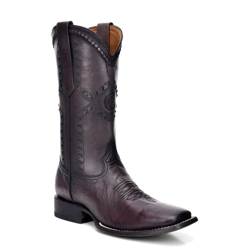 Cuadra Mens Ostrich Belly Flame Black Cherry Leather Boots 3Z01AB