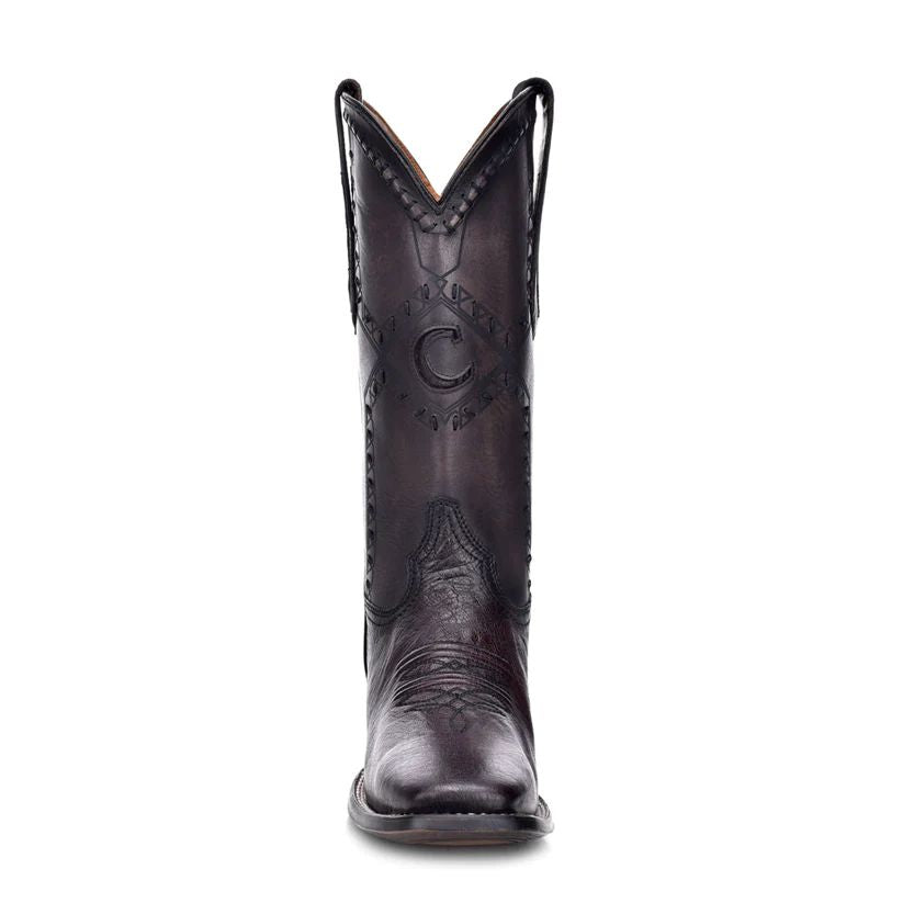 Cuadra Mens Ostrich Belly Flame Black Cherry Leather Boots 3Z01AB