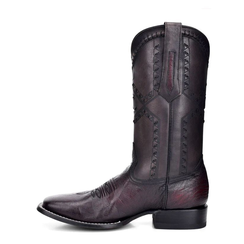 Cuadra Mens Ostrich Belly Flame Black Cherry Leather Boots 3Z01AB