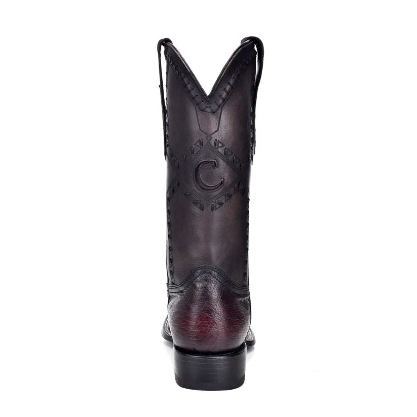 Cuadra Mens Ostrich Belly Flame Black Cherry Leather Boots 3Z01AB