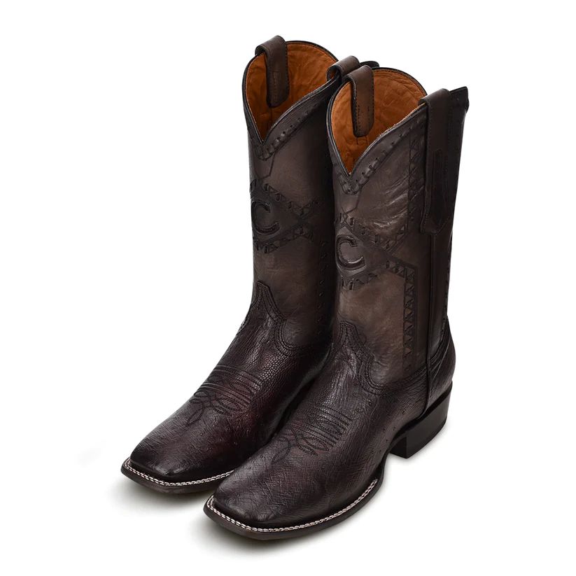 Cuadra Mens Ostrich Belly Flame Black Cherry Leather Boots 3Z01AB
