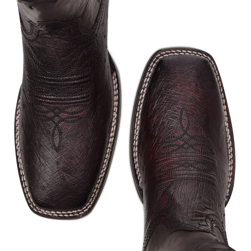 Cuadra Mens Ostrich Belly Flame Black Cherry Leather Boots 3Z01AB