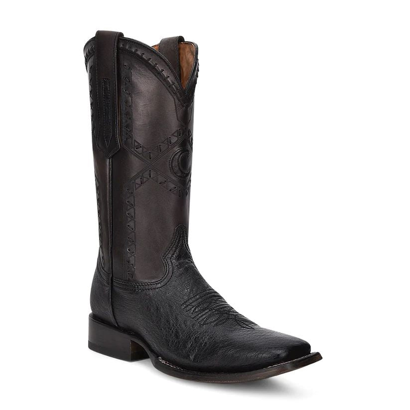 Cuadra Mens Ostrich Belly Black Boots 3Z01AB