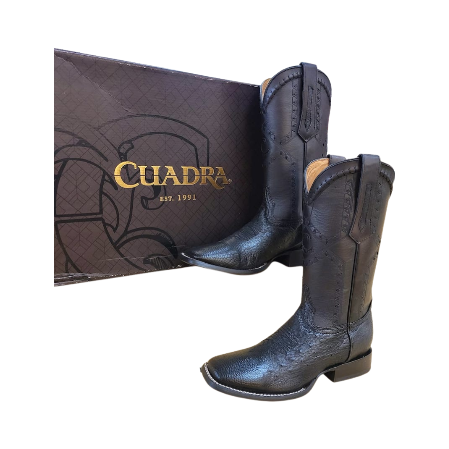 Cuadra Mens Ostrich Belly Black Boots 3Z01AB