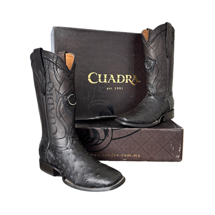 Cuadra Mens Ostrich Belly BLack Boots 3Z1OA1