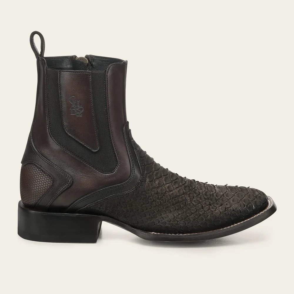 Cuadra Men's Chocolate Genuine Python Leather Ankle Boots