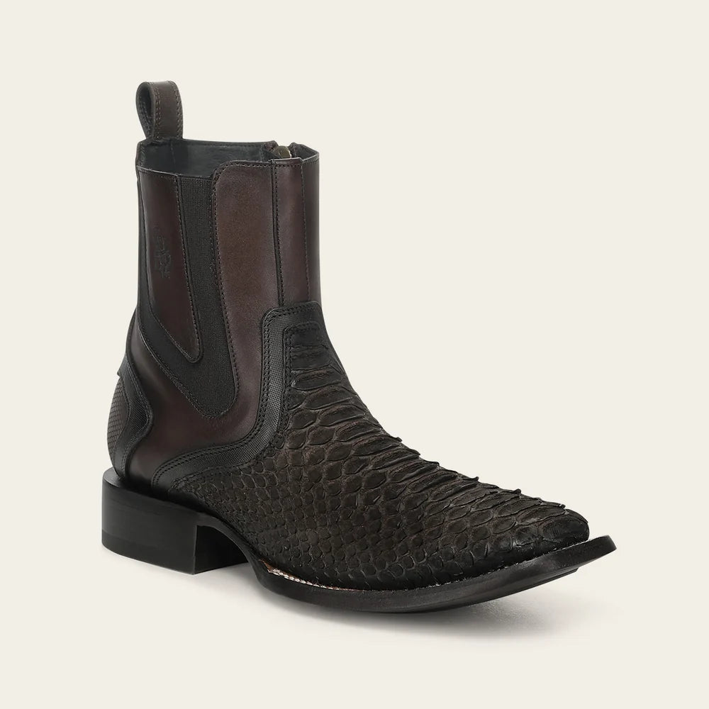 Cuadra Men's Chocolate Genuine Python Leather Ankle Boots