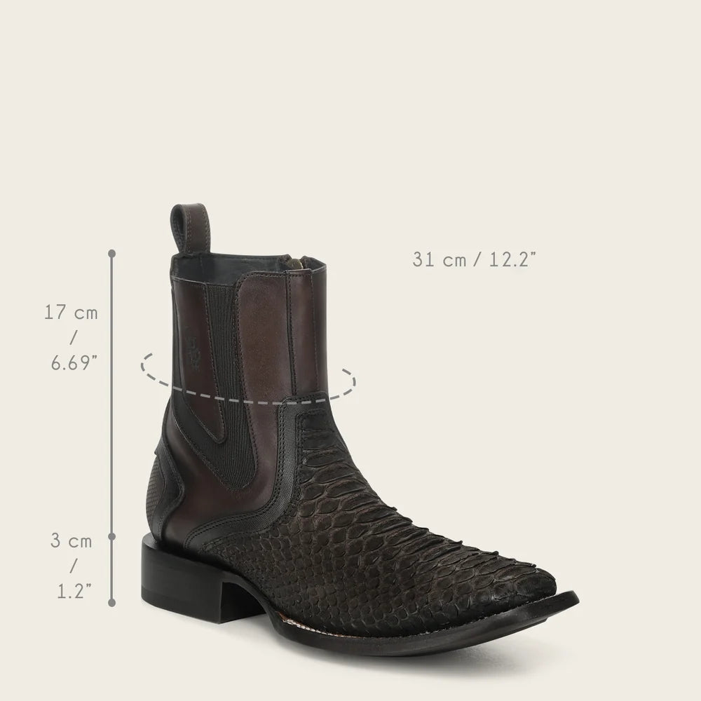 Cuadra Men's Chocolate Genuine Python Leather Ankle Boots