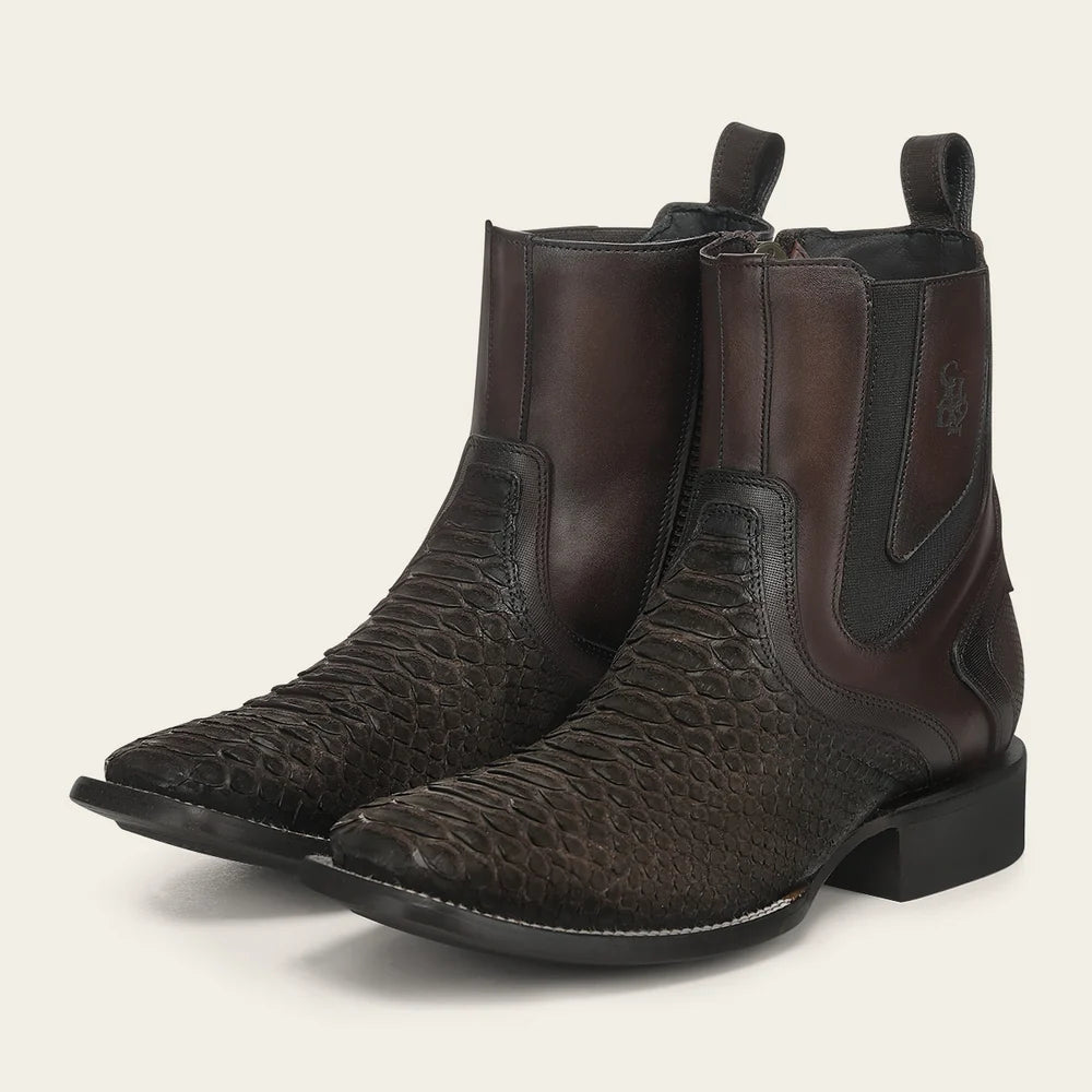 Cuadra Men's Chocolate Genuine Python Leather Ankle Boots