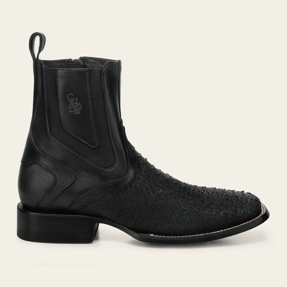 Cuadra Men's Black Genuine Python Leather Ankle Boots