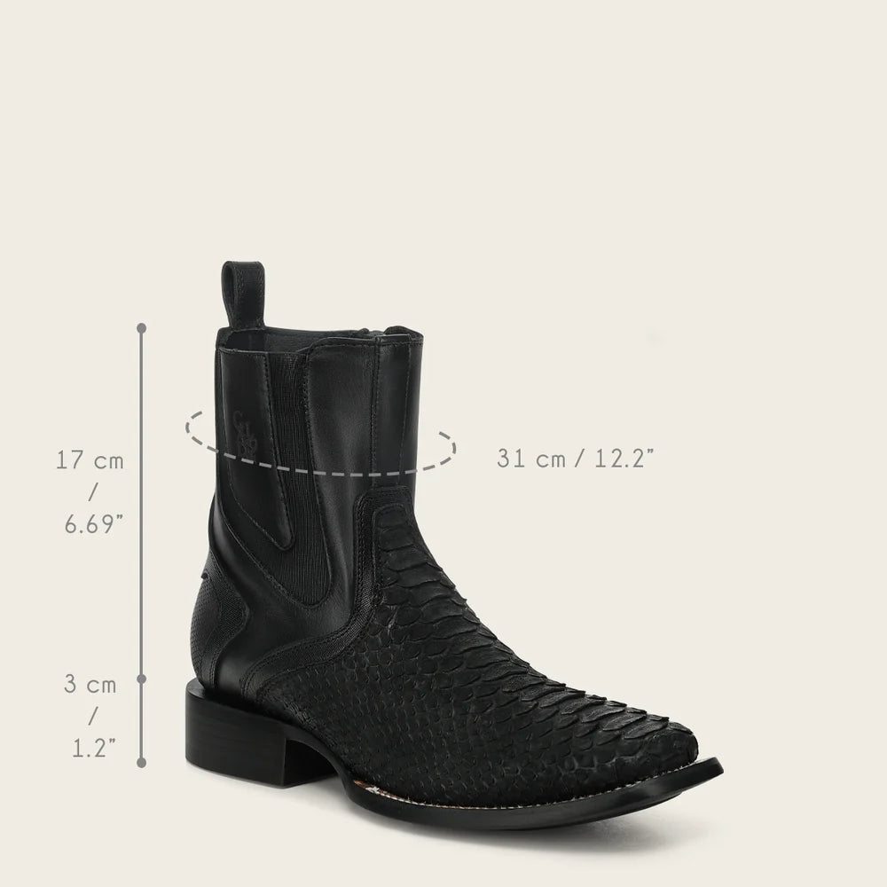 Cuadra Men's Black Genuine Python Leather Ankle Boots