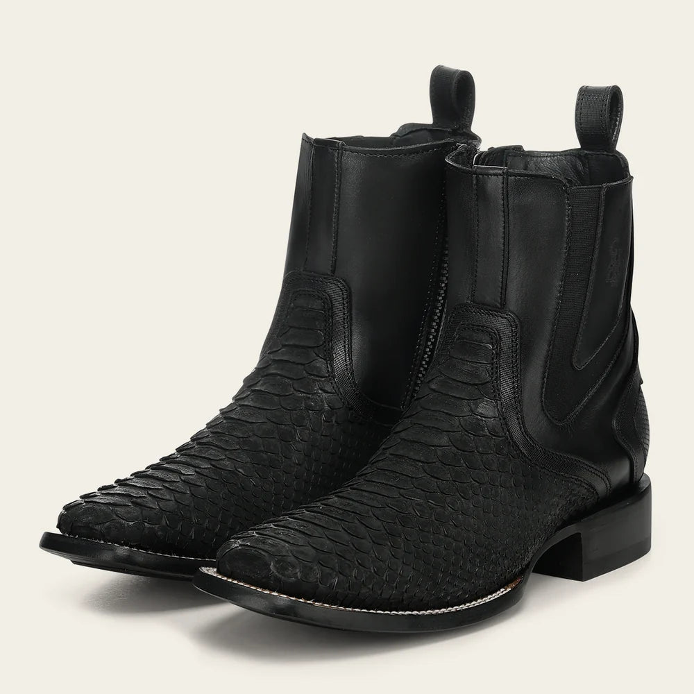 Cuadra Men's Black Genuine Python Leather Ankle Boots