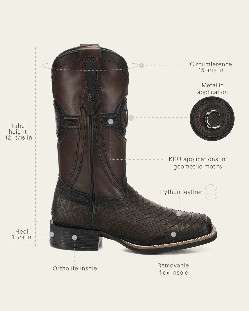 Cuadra Men's Chocolate Genuine Python Leather Rodeo Boots