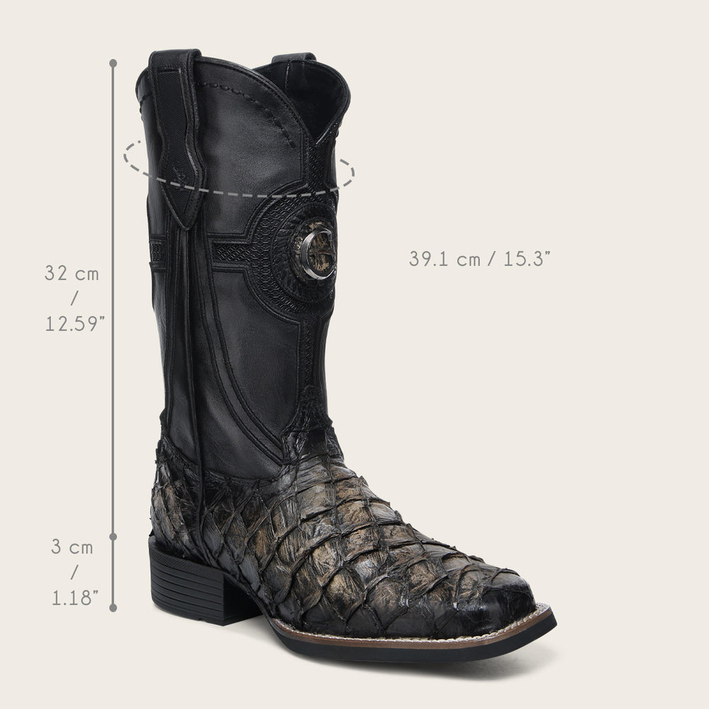 Cuadra Genuine Black Pirarucu Leather Cowboy Boot for Men 3Z2YPI/CU979-L
