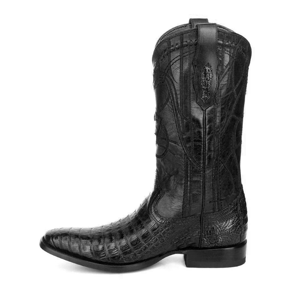 Cuadra Mens Fuscus Caiman Belly Black Embroidery Boots 3C1NFY