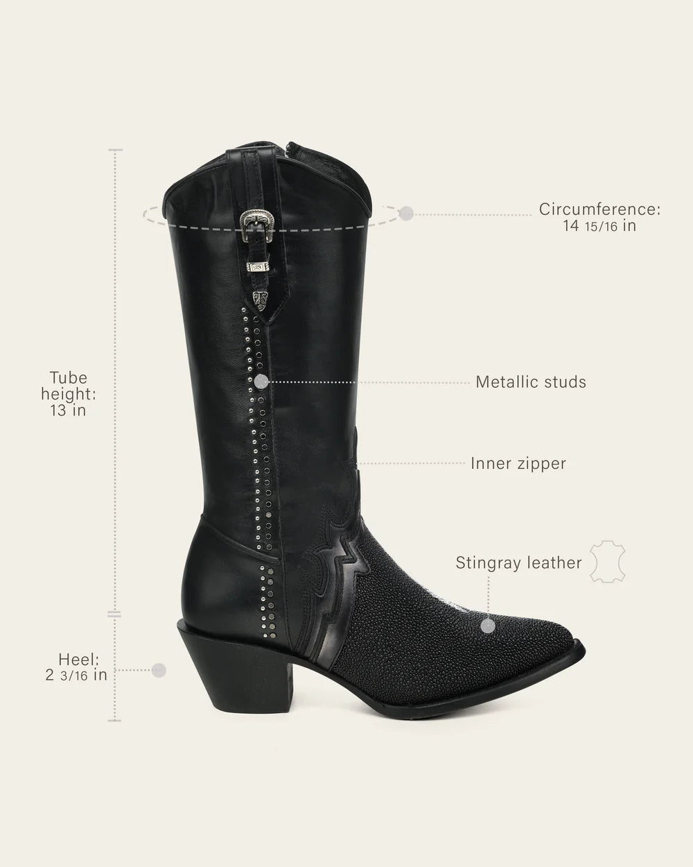 Cuadra Women's Genuine Stingray Black Luxury Western Boots