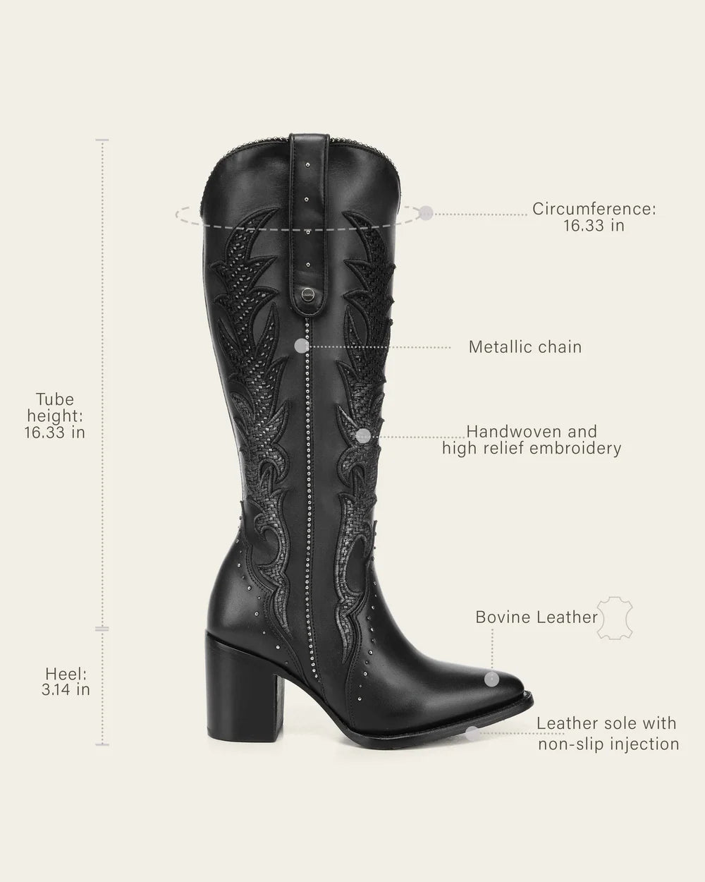 Cuadra Women's Black Genuine Bovine Leather Tall Western Boots
