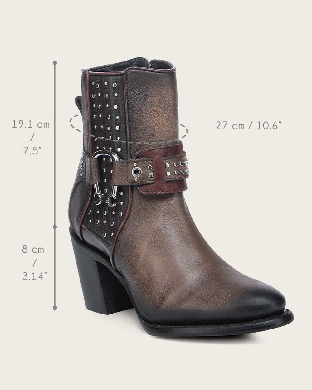 Cuadra | Wmns Botin de Res Evolution Miel Honey Black Zipper Harness Stud 4V19RS