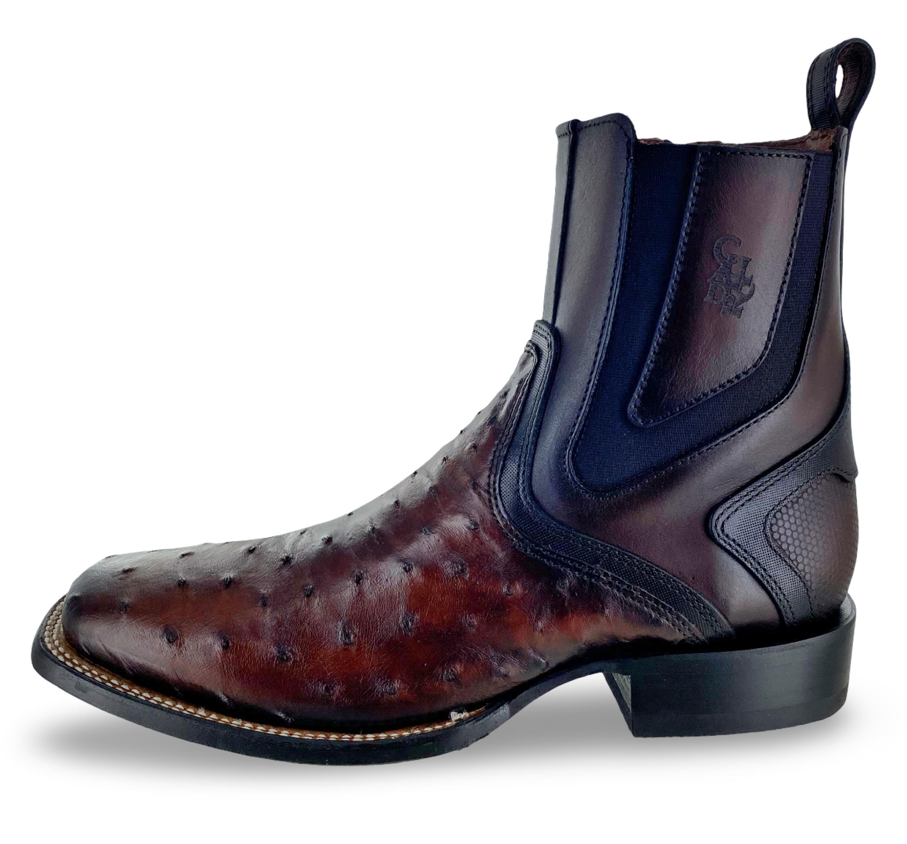 Cuadra Mens Coffee Genuine Ostrich Chelsea Boots CU888