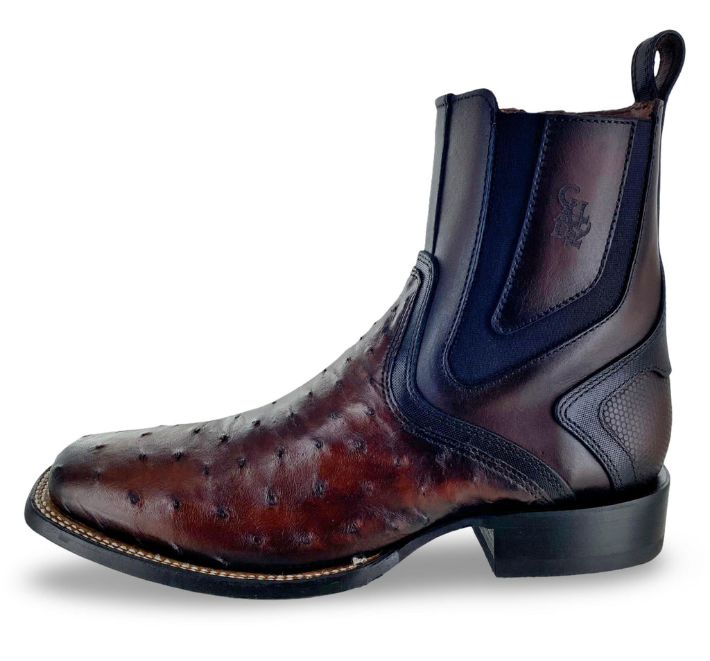 Cuadra Mens Coffee Genuine Ostrich Chelsea Boots CU888