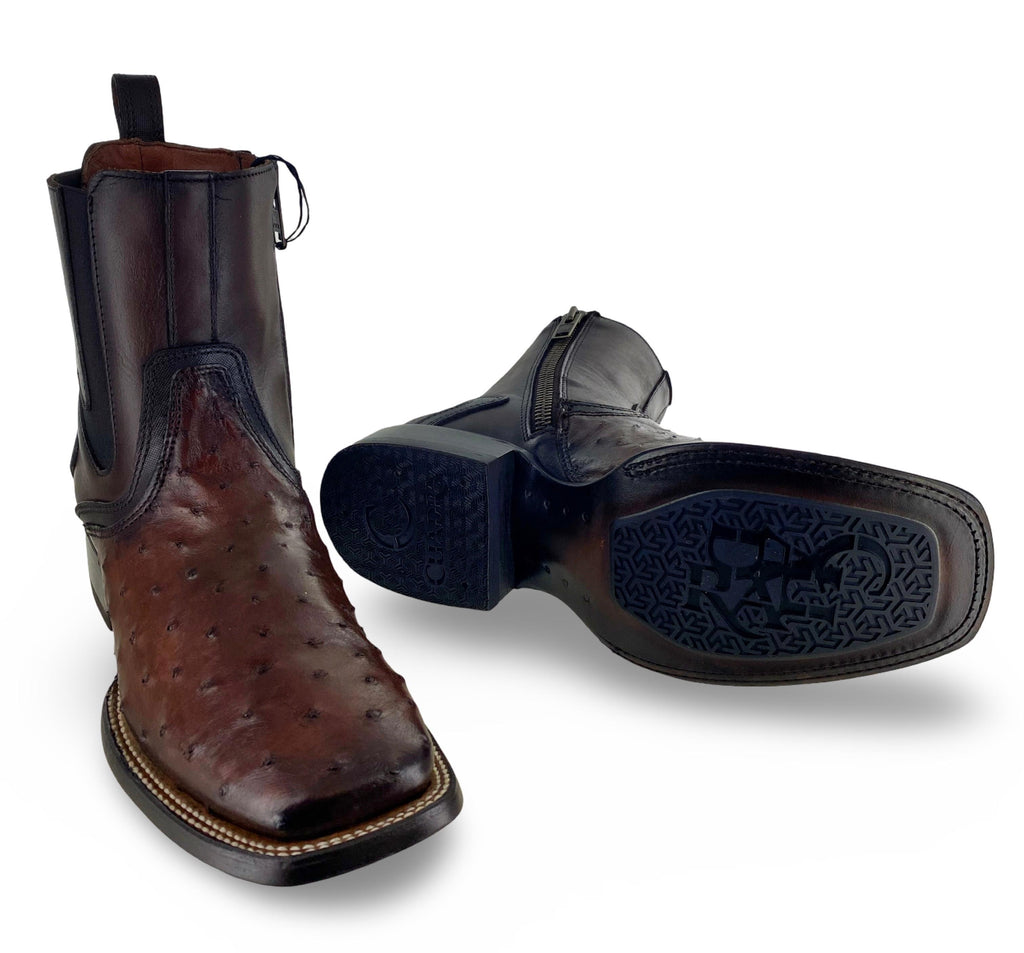 Cuadra Mens Coffee Genuine Ostrich Chelsea Boots CU888
