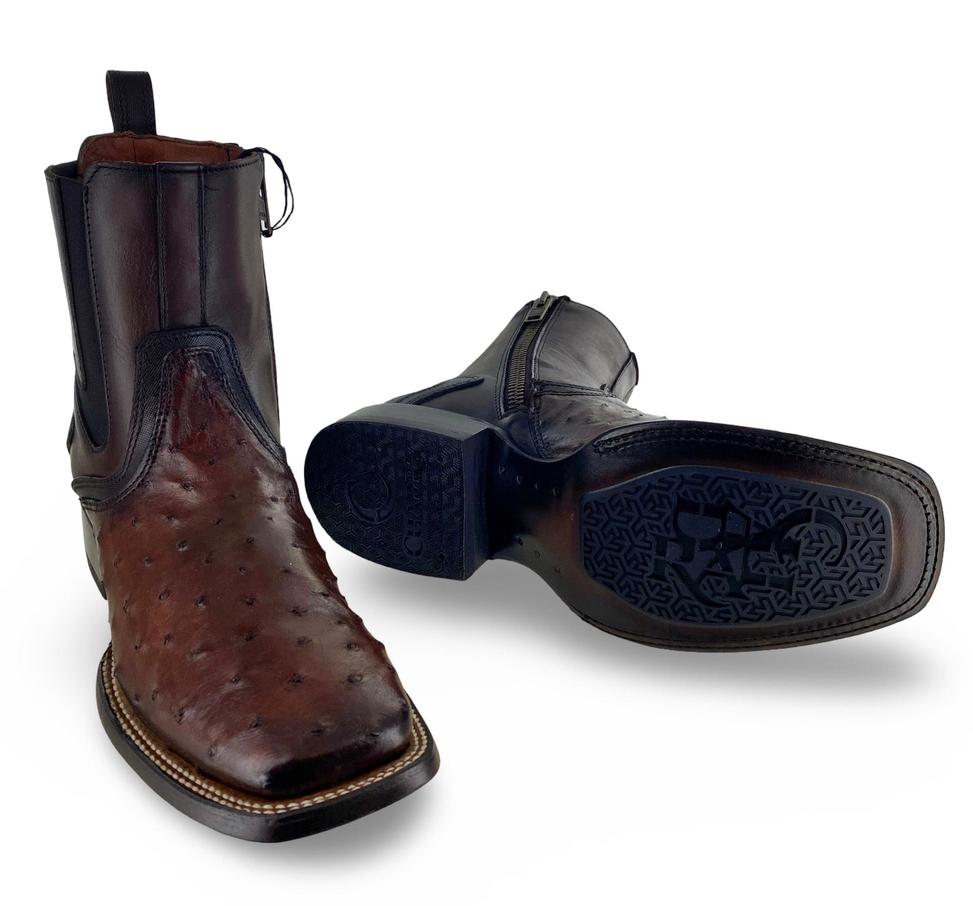 Cuadra Mens Coffee Genuine Ostrich Chelsea Boots CU888