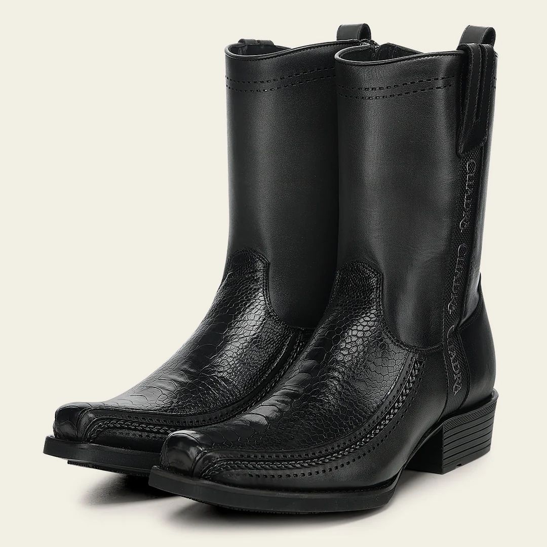 Cuadra Urban Black Boot in Genuine Ostrich Leg Leather for Men 1J4JAP CC299