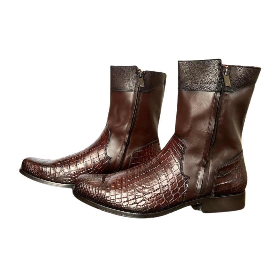 Franco Cuadra Mens Brown Crocodile Cowhide Ankle Boot 802NPBS