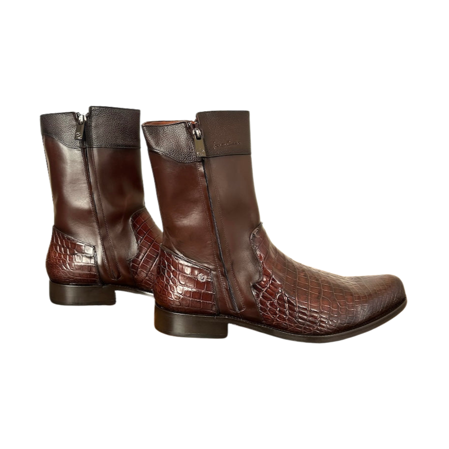 Franco Cuadra Mens Brown Crocodile Cowhide Ankle Boot 802NPBS