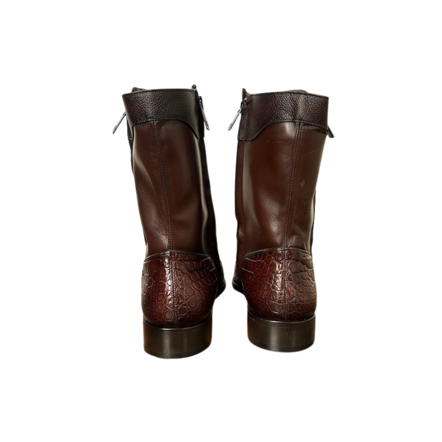 Franco Cuadra Mens Brown Crocodile Cowhide Ankle Boot 802NPBS
