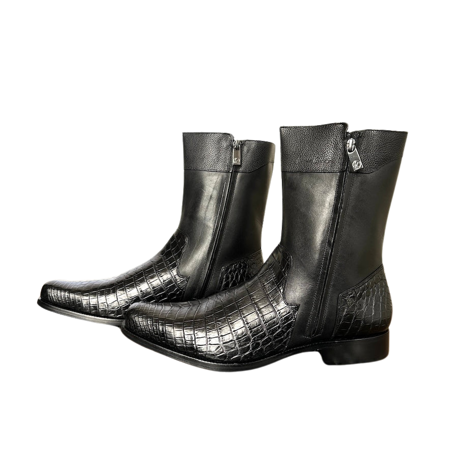 Franco Cuadra Mens Black Crocodile Cowhide Ankle Boot 802NPTS